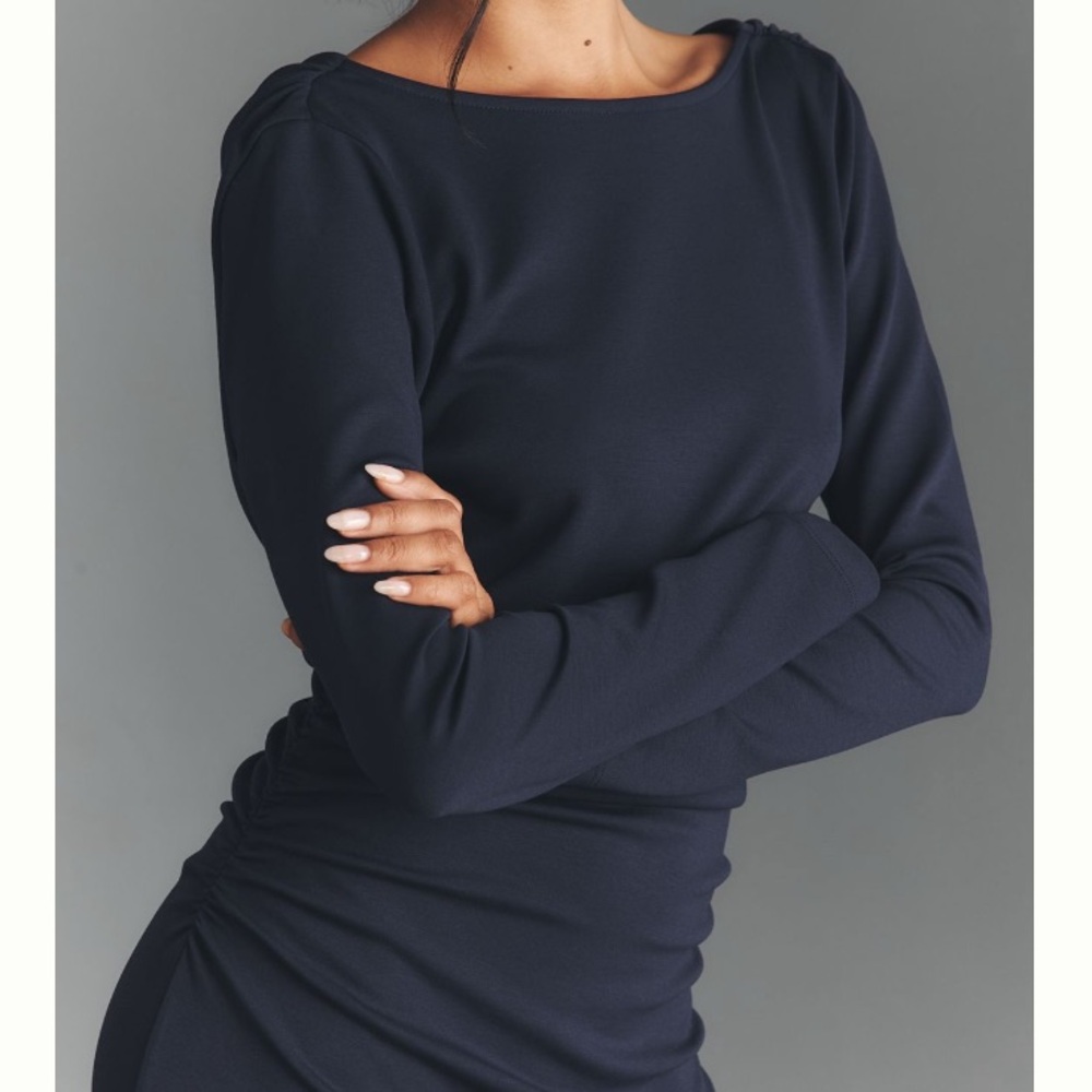 🟤NWT ANTHROPOLOGIE Long-Sleeve Cowl-Back
Maxi Dress in Navy LARGE - Picture 5 of 7